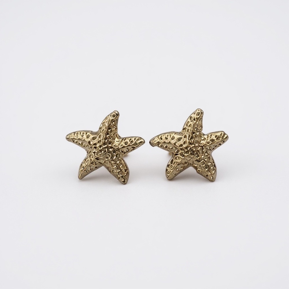 Gold Starfish Stud Earrings Beachy Coastal Style